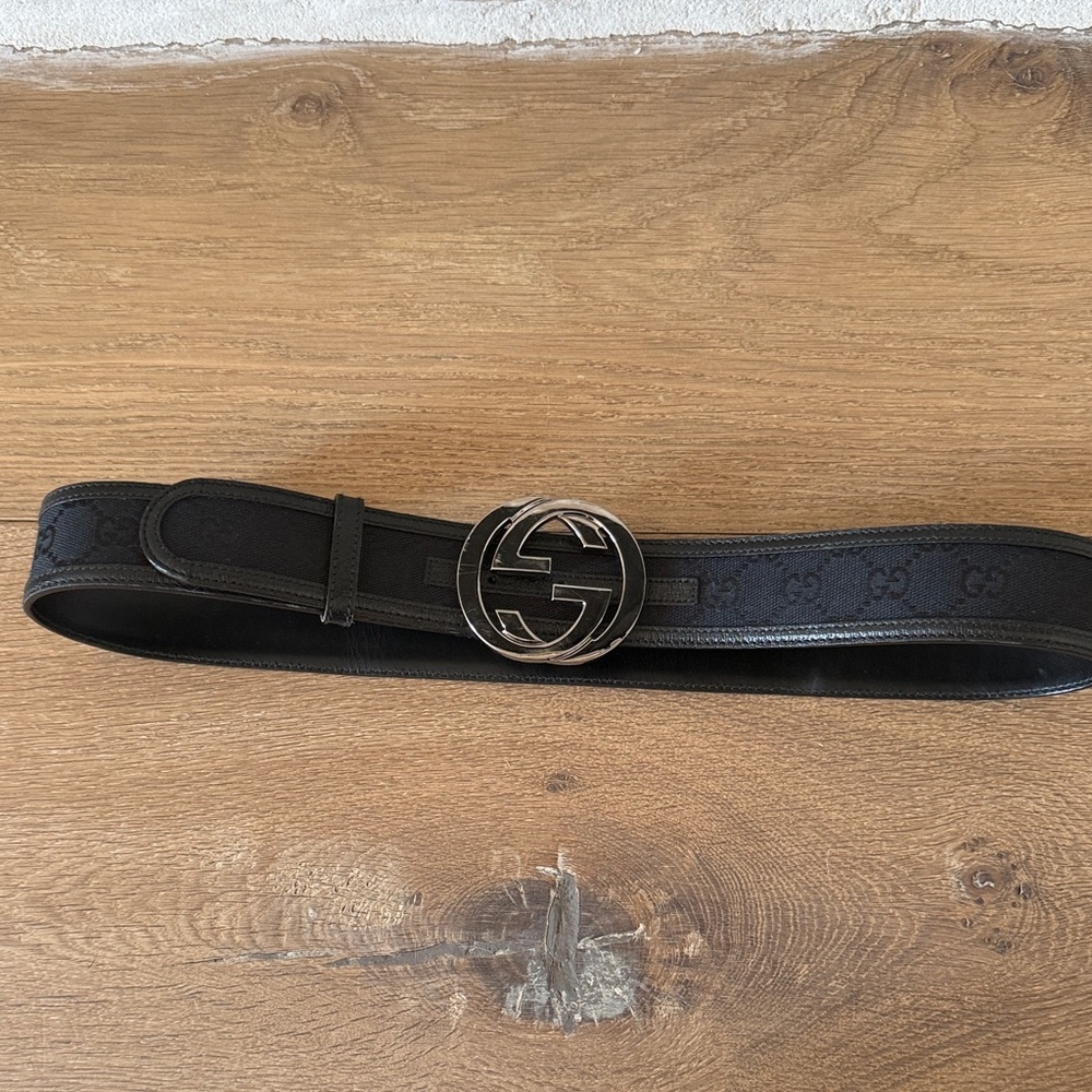 Authentic Gucci Black Belt with Silver GG Buckle